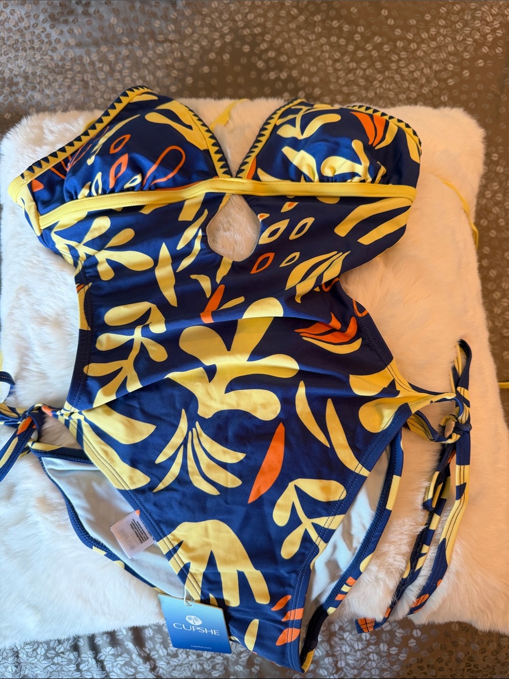 Cupshe Navy, Yellow & Orange Tropical One-Piece Swimsuit